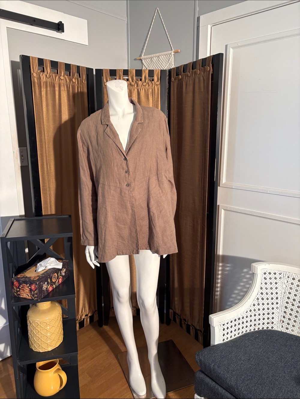 J. Jill Linen Light Brown Button-Front Blazer
